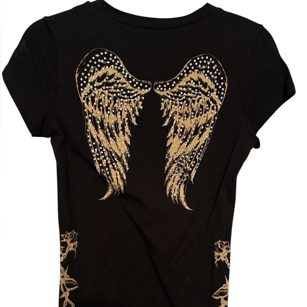 Black Tee with Gold Angel Wings
